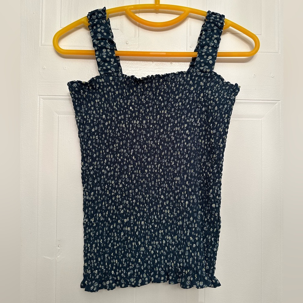 Navy Floral Ruched Tank Top